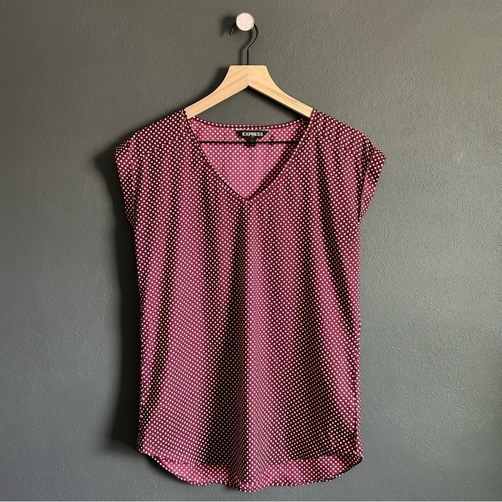 Express Women's Burgundy Polka Dot Blouse
